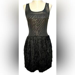 RACHEL Rachel Roy Chic Feather Dress with Zebra Print & Mesh